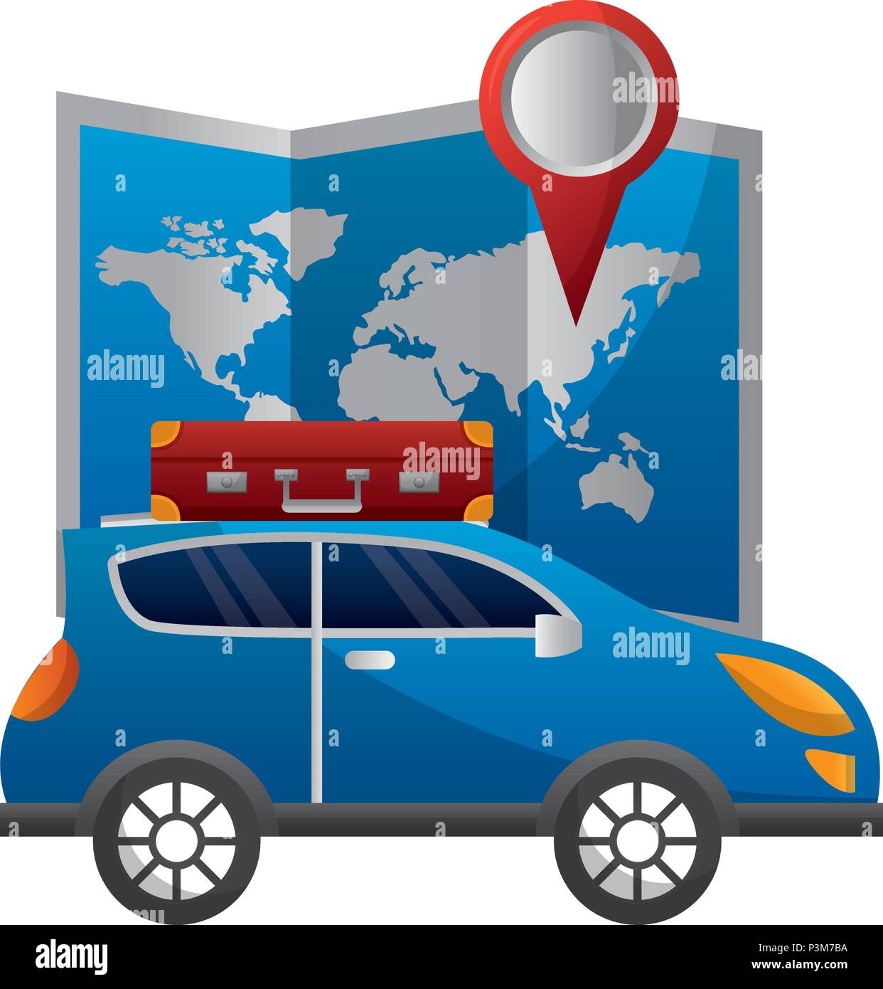 Paper Map In Car world paper map with car and suitcase vector illustration design Stock ...