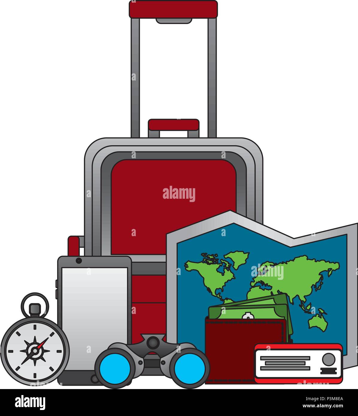 travel suitcase map ticket compass and binoculars Stock Vector Image ...