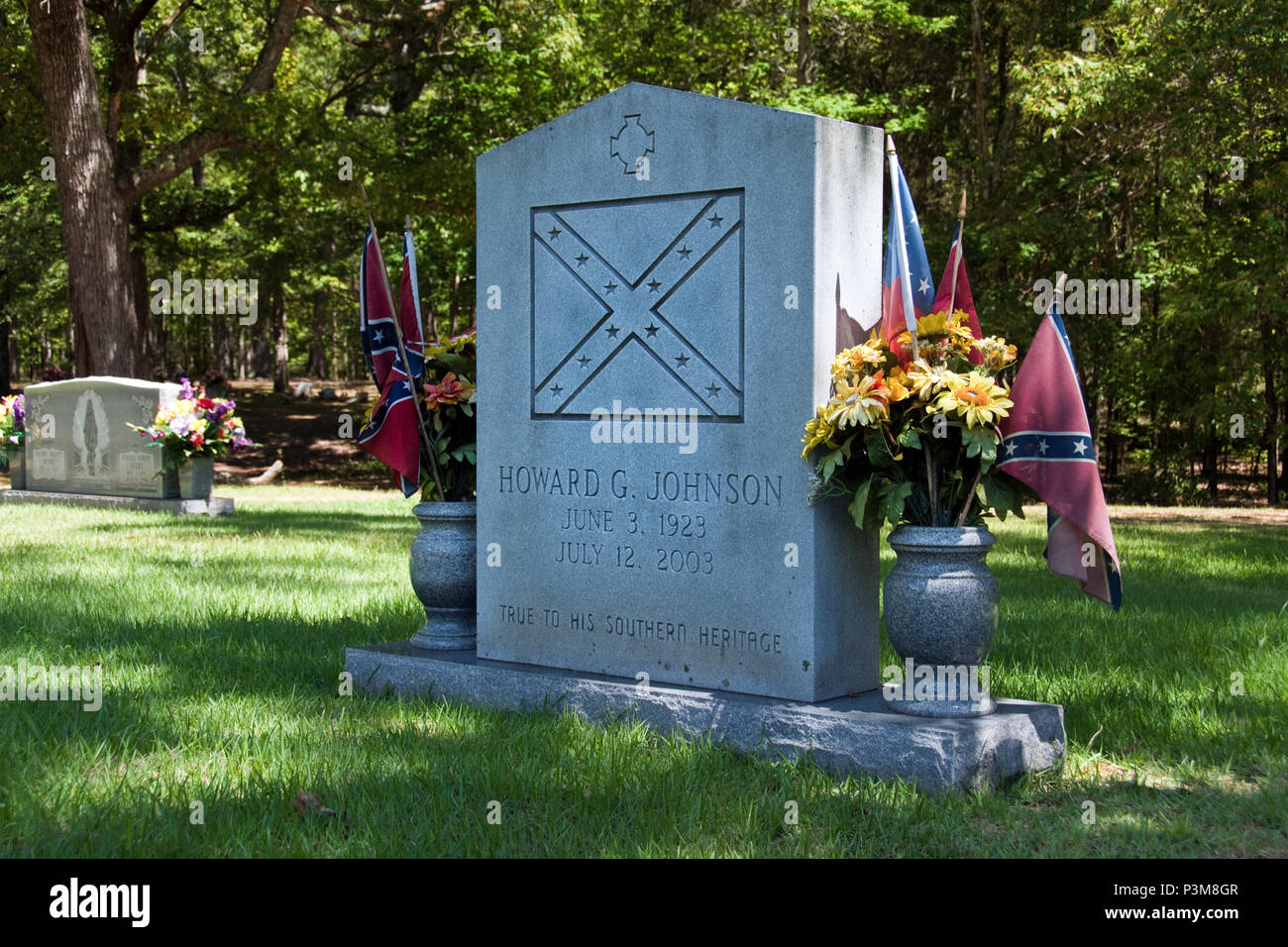 Grave of modern Confederate American at the 'Shiloh Meeting House,” Shiloh National Military Park, Tennessee. Stock Photo