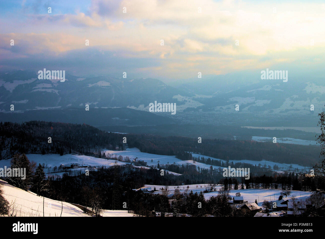Beautiful landscape in Swiitzerland during winter Stock Photo