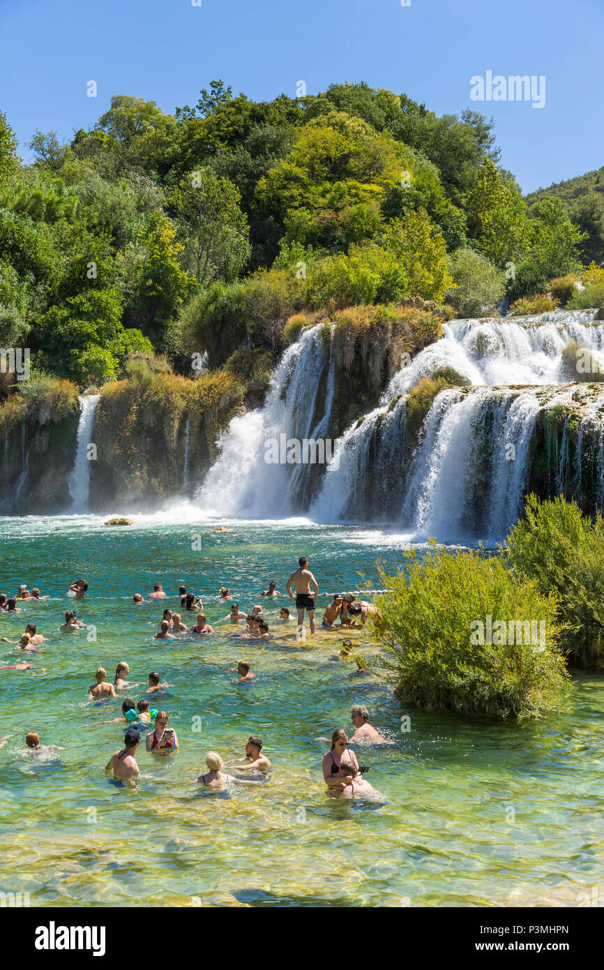 Krka National Park Croatia August 14 17 People Swimming In Water Close Waterfall Nice Warm Summer Day Stock Photo Alamy