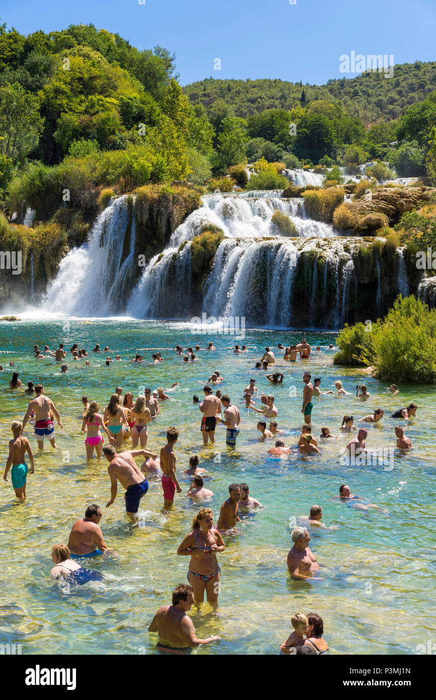 Krka National Park Croatia August 14 17 People Swimming In Water Close Waterfall Nice Warm Summer Day Stock Photo Alamy