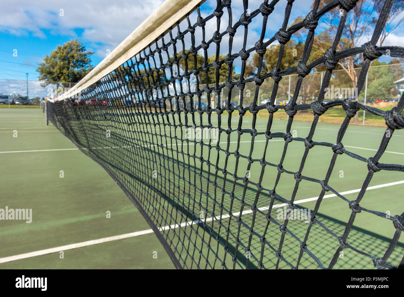 Net in free tennis court in Footscray Park. Melbourne, VIC Australia Stock Photo
