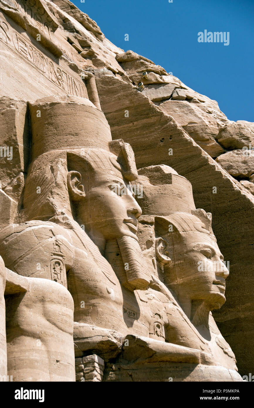 Colossal Statues Of Pharaoh Rameses Ii Decorate The Facade Of The Great Temple At Abu Simbel 