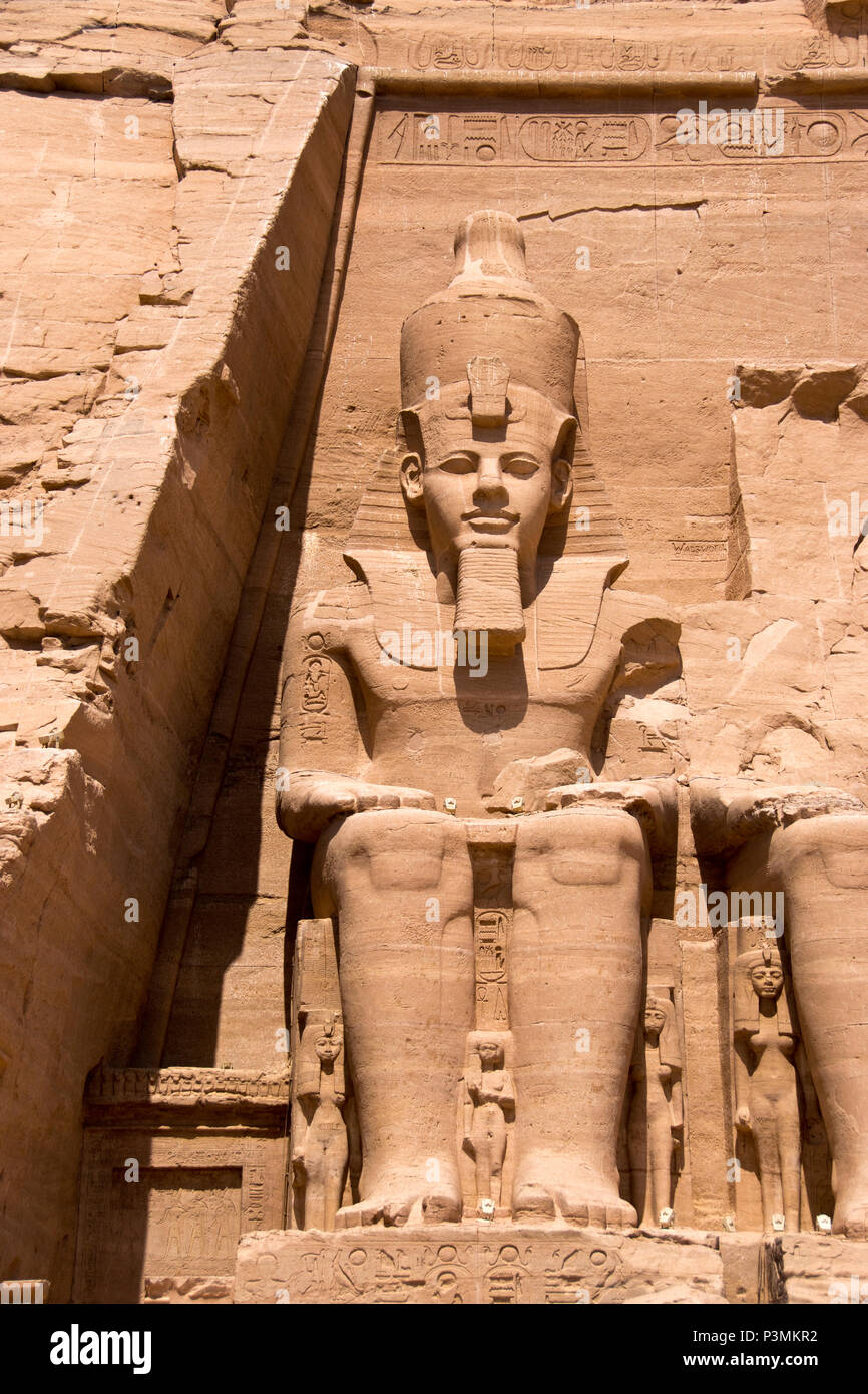 Colossal statues of pharaoh Rameses II decorate the facade of the Great