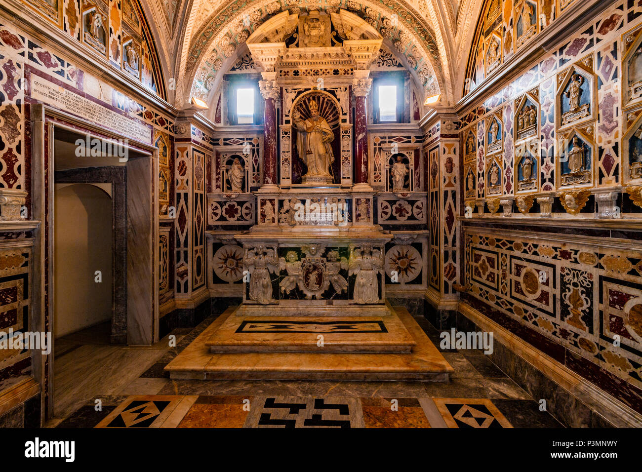 Italy Sardinia Cagliari Castello ( Casteddu ) District - Santa Maria Cathedral - sanctuary of the martyr saints ( Crypte  ) -chapel of San Lucifero - altar of the saint bishop of cagliari, Stock Photo