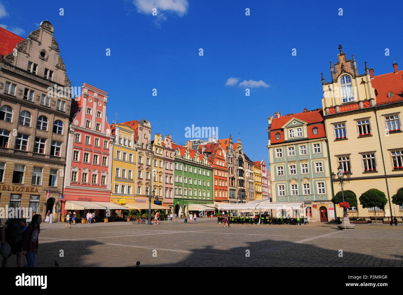 Poland, city of Wroclaw, houses and people on Old Town Square, Main Market Square. June 2018 Stock Photo