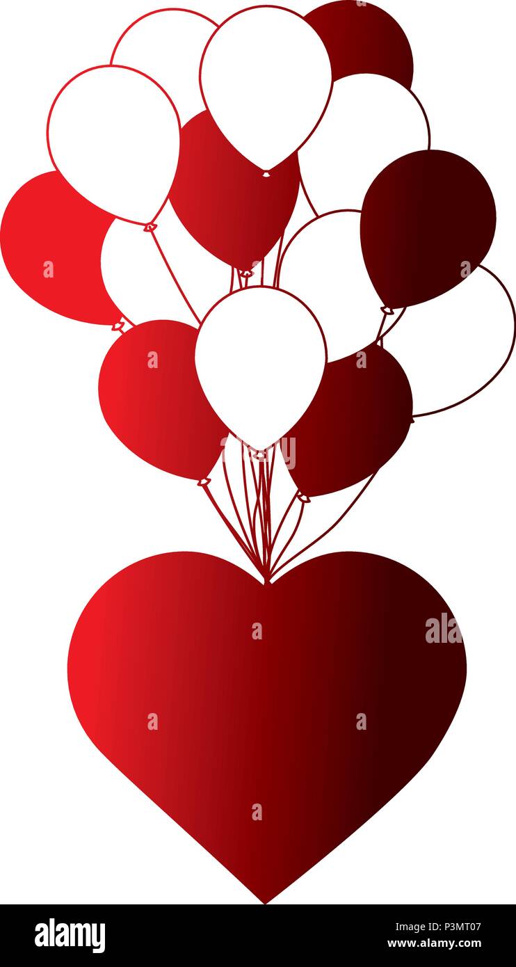 cute heart love and bunch balloons decoration vector illustration neon ...