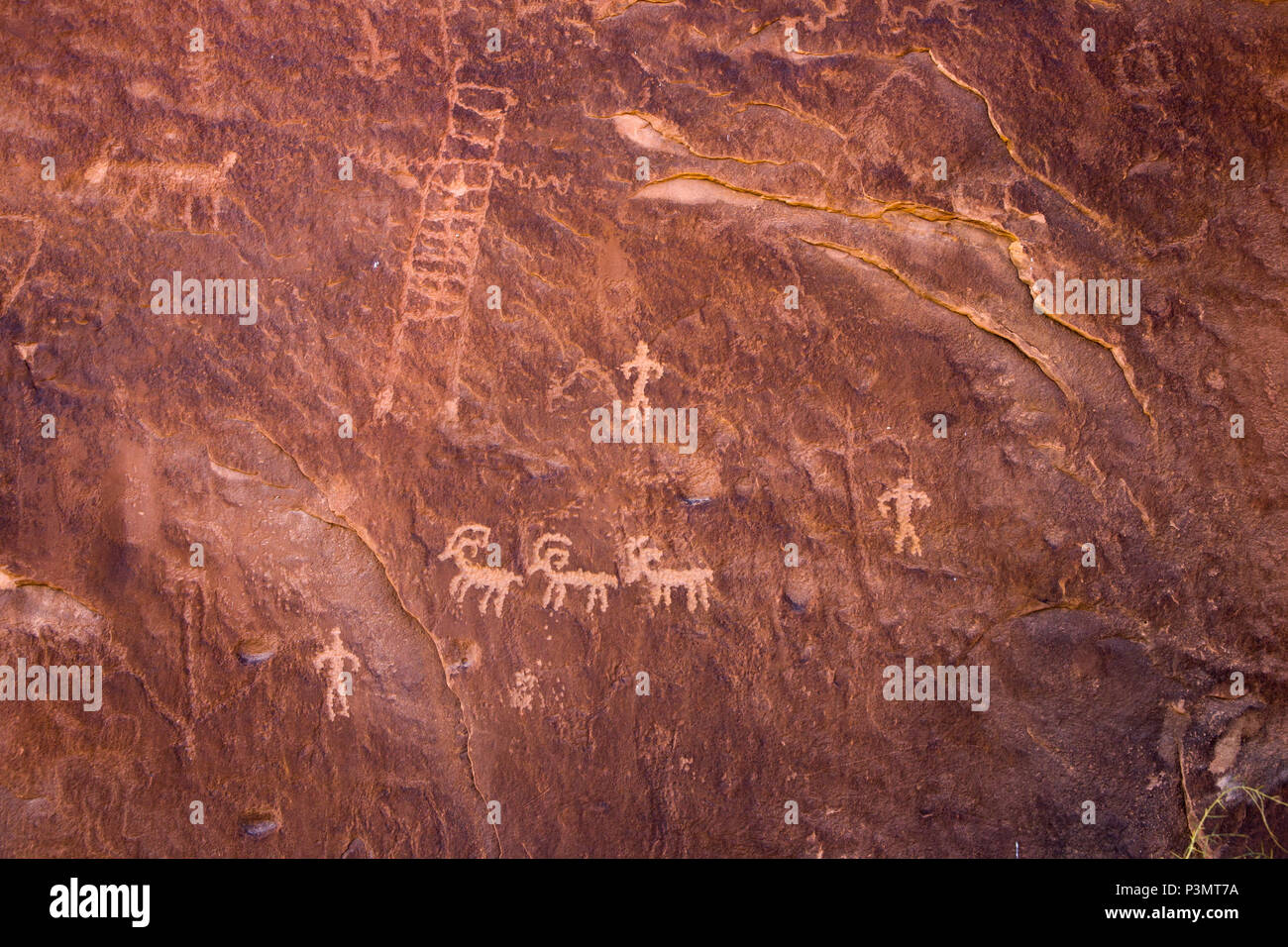 Prehistoric Ancestral Puebloan petroglyphs in San Juan County in southeastern Utah, United States Stock Photo