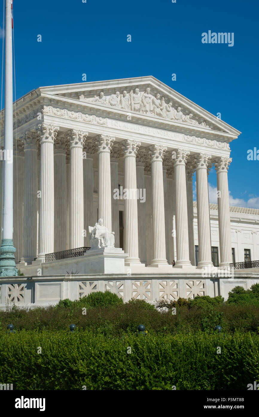 The Supreme Court Building is the seat of the Supreme Court of the Judicial Branch of United States of America. Completed in 1935, it is located in th Stock Photo