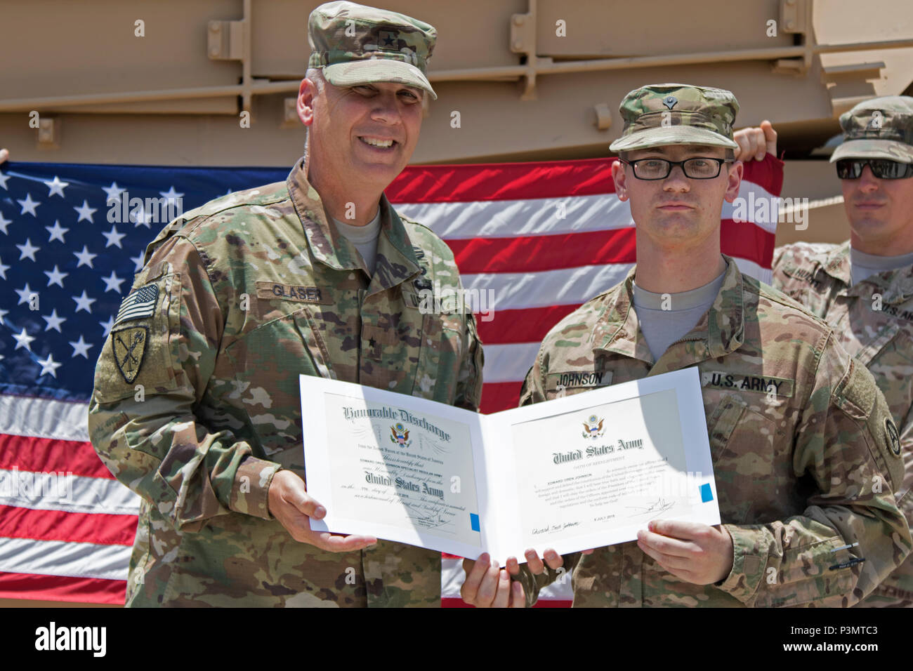Brig. Gen. David P. Glaser, U.S. Army Central’s chief of staff, and Spc ...