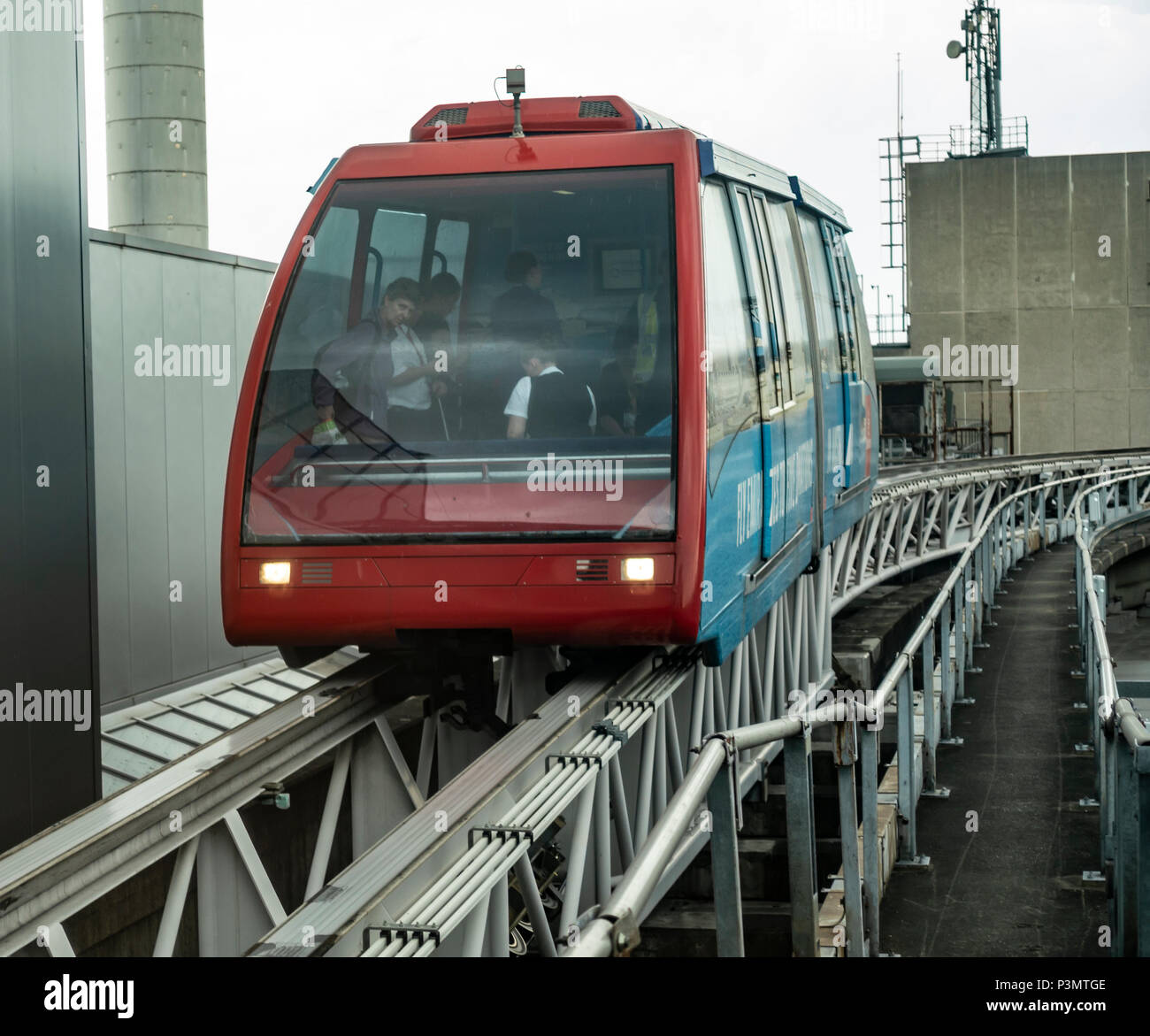 The automated Air-Link (Sky-Rail) people-mover arriving at Birmingham International Station after its 90 second journey from the International Airport Stock Photo