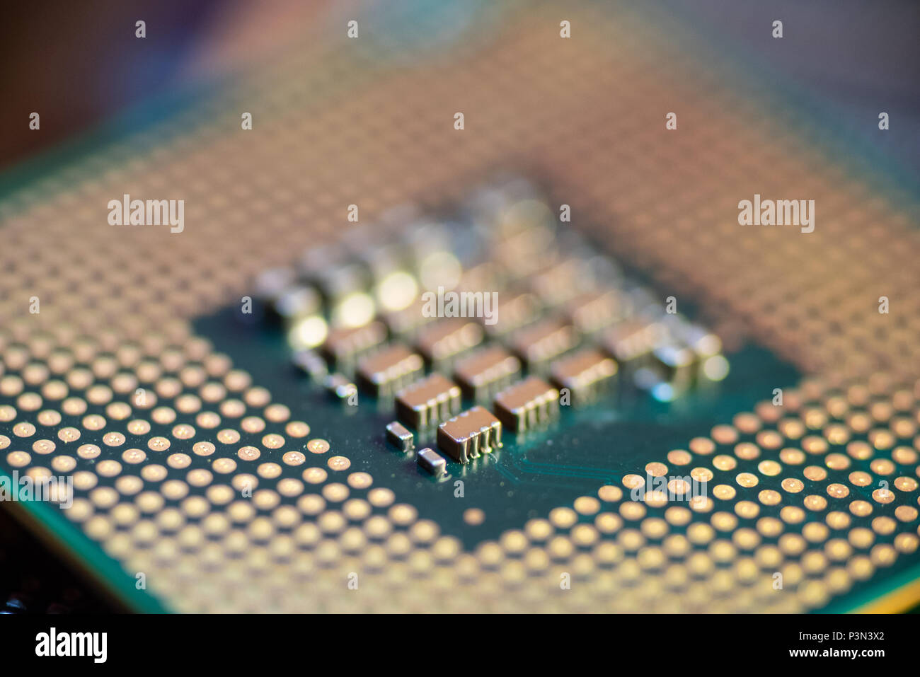 Land Grid Array CPU with a narrow focus. Stock Photo