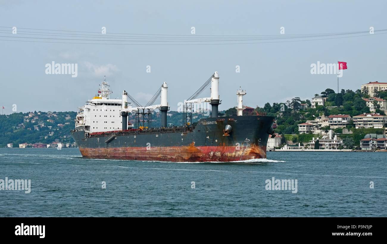 ISTANBUL, TURKEY - MAY 24 : View of a ship cruising down the Bosphorus ...