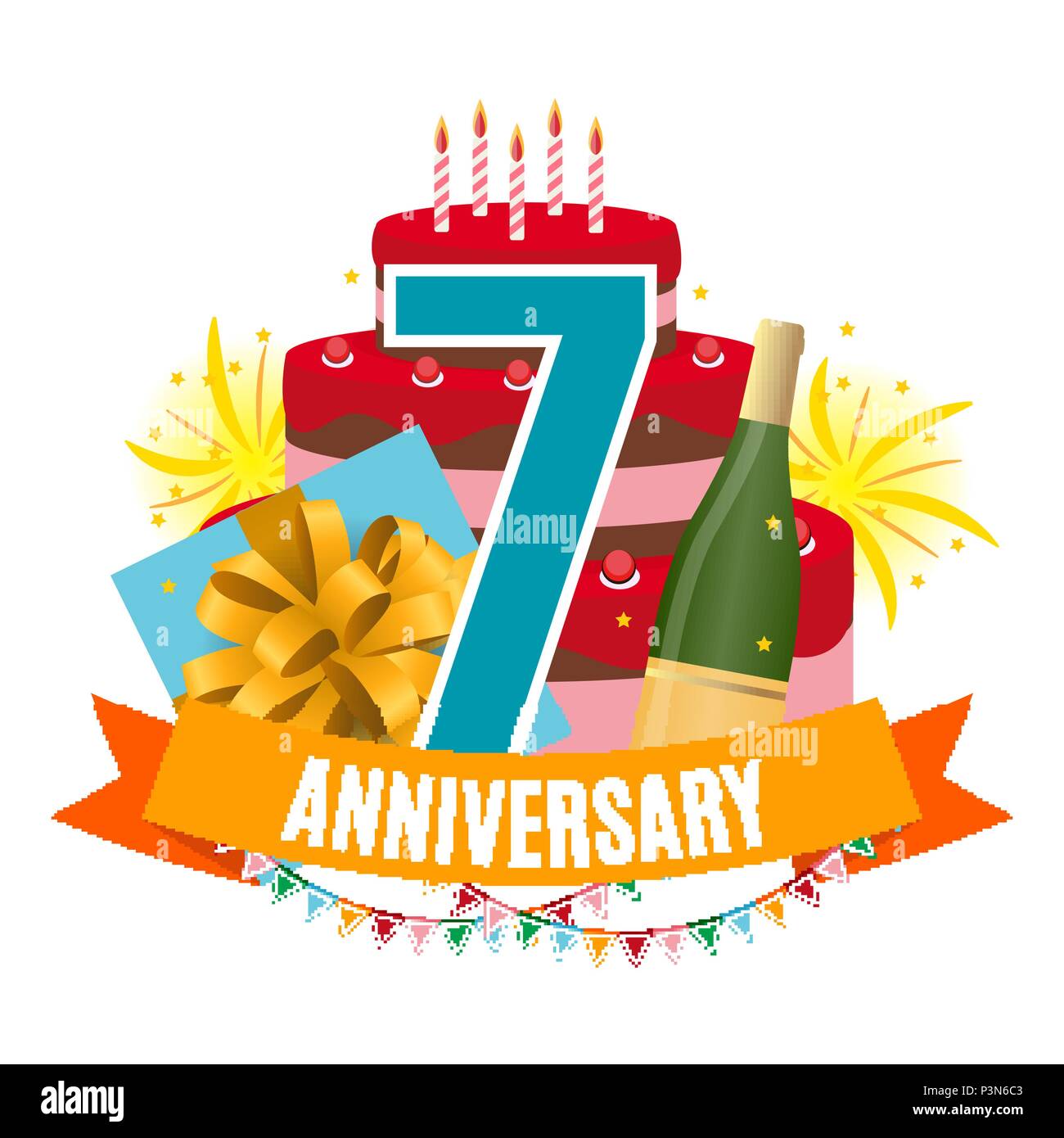 Seven years old animated logotype. 7 anniversary funny logo. Kids birthday  colored card with personified digit, many bright celebrating congratulating  Stock Vector Image & Art - Alamy