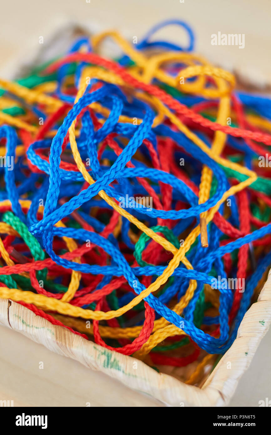 Set of colorful strings for school crafts closeup Stock Photo