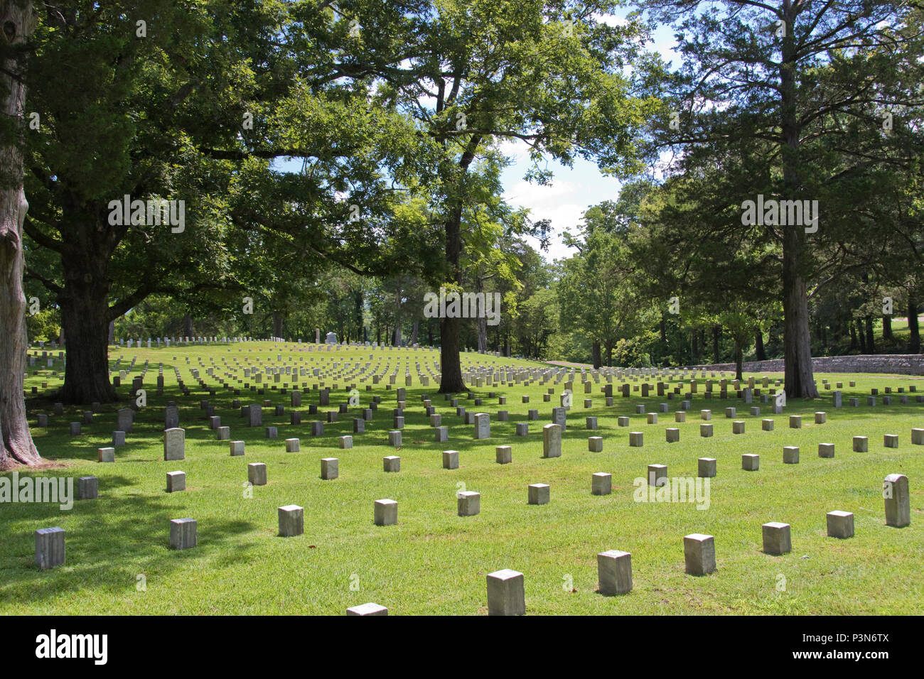 Graves of soldiers from the 1862 Battle of Shiloh, at the Shiloh Nat. Cemetery, Tennessee. Stock Photo