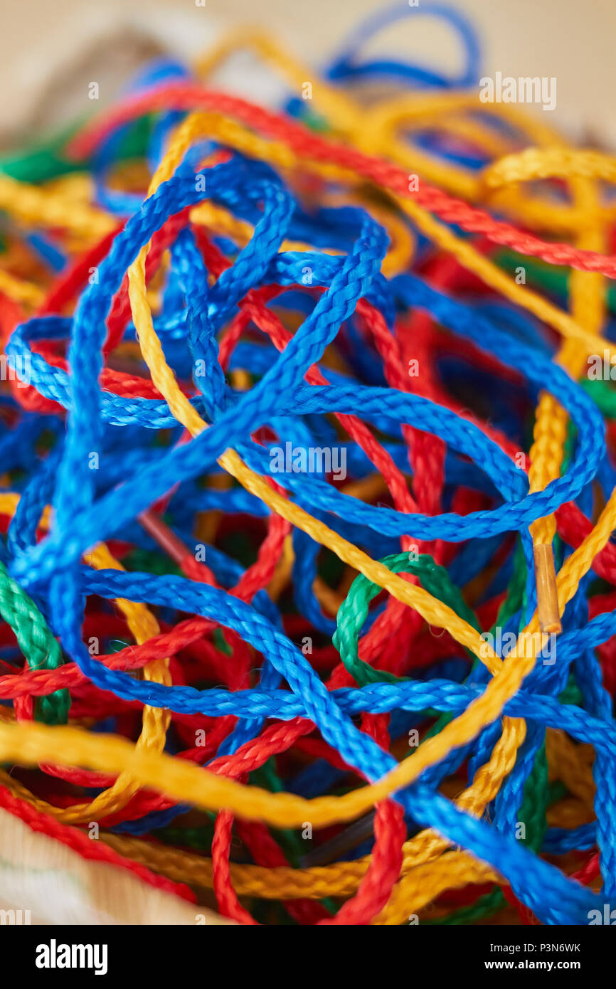 Set of colorful strings for school crafts closeup Stock Photo