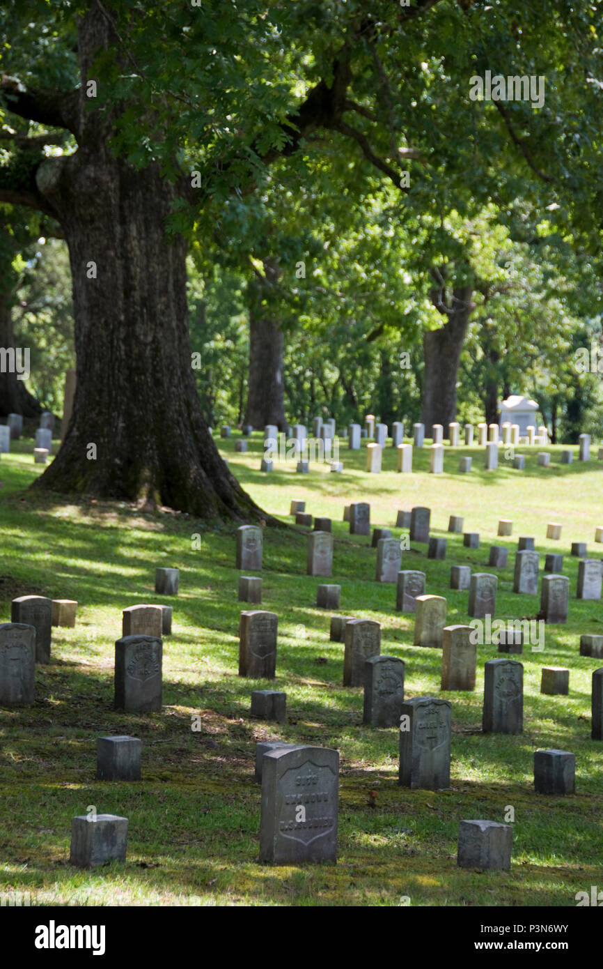 Graves of soldiers from the 1862 Battle of Shiloh, at the Shiloh Nat. Cemetery, Tennessee. Stock Photo