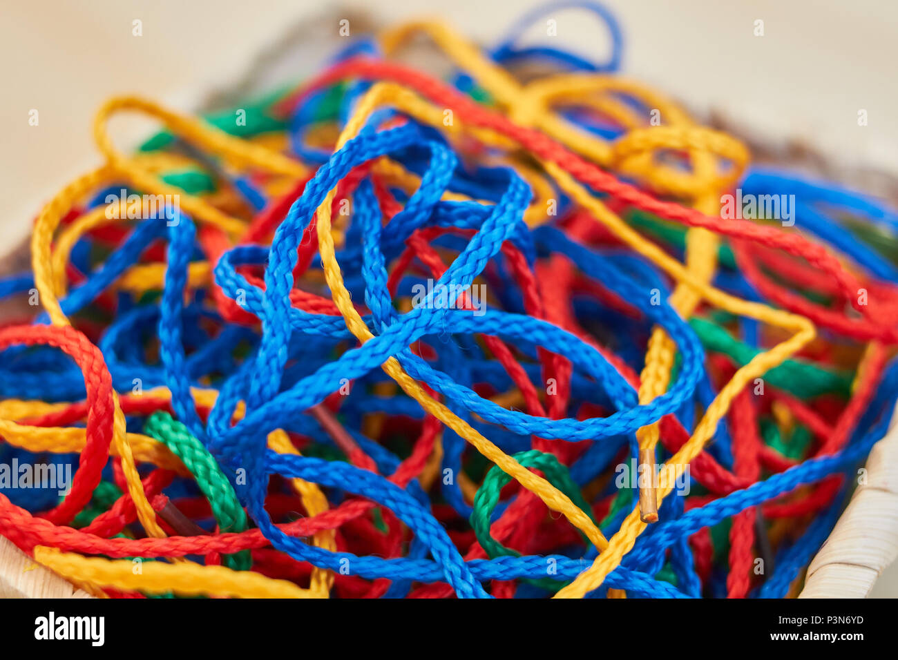 Set of colorful strings for school crafts closeup Stock Photo
