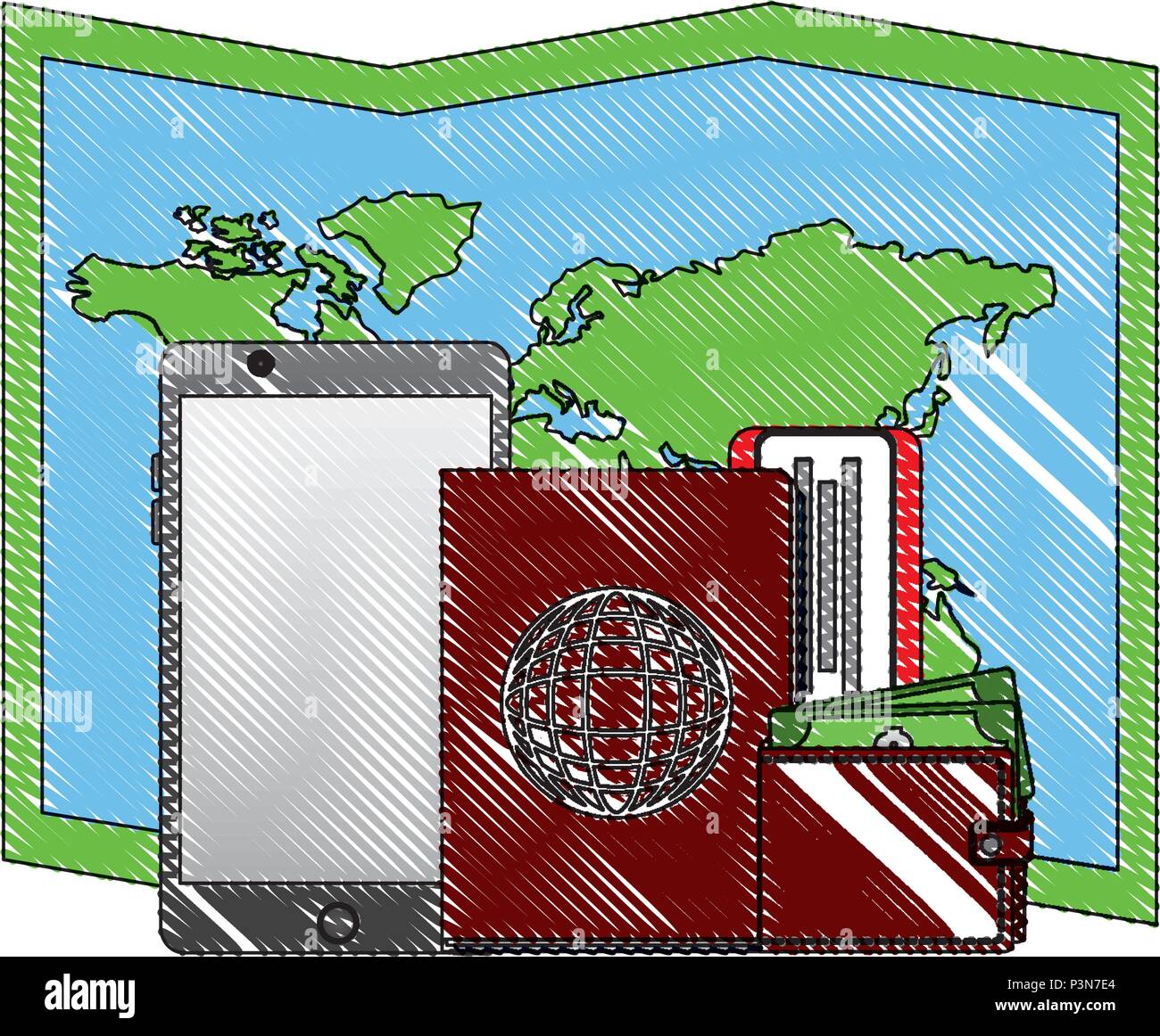 world paper map with set tourism icons Stock Vector Image & Art - Alamy