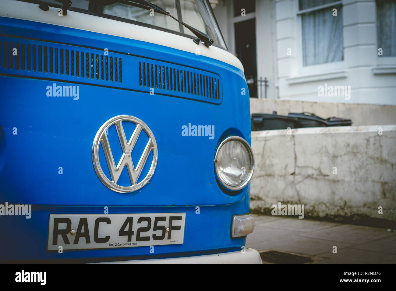 London, UK - December 2017. Old Volkswagen Transporter T2 parked in a street in Notting Hill. Landscape format. Stock Photo