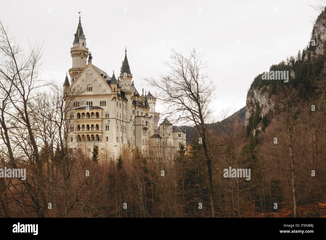 Hohenschwangau, Germany - December 2017. Neuschwanstein Castle. Landscape format. Stock Photo