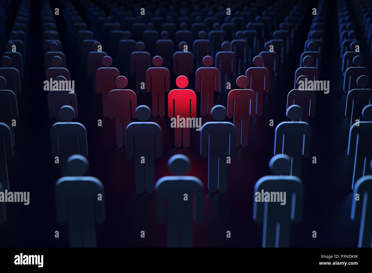 Big Brother is watching. A person marked red as a potential threat for the rest of society concept. 3D rendering Stock Photo
