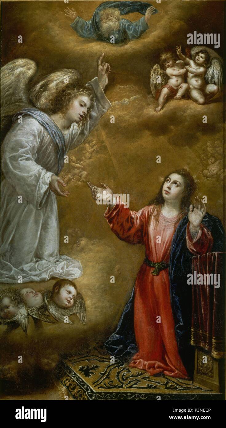 LA ANUNCIACION - 1637 - OLEO/LIENZO - 134x77 cm - BARROCO ESPAÑOL - NP  2555. Author: Antonio de Pereda (c. 1611-1678). Location: MUSEO DEL PRADO- PINTURA, MADRID, SPAIN Stock Photo - Alamy