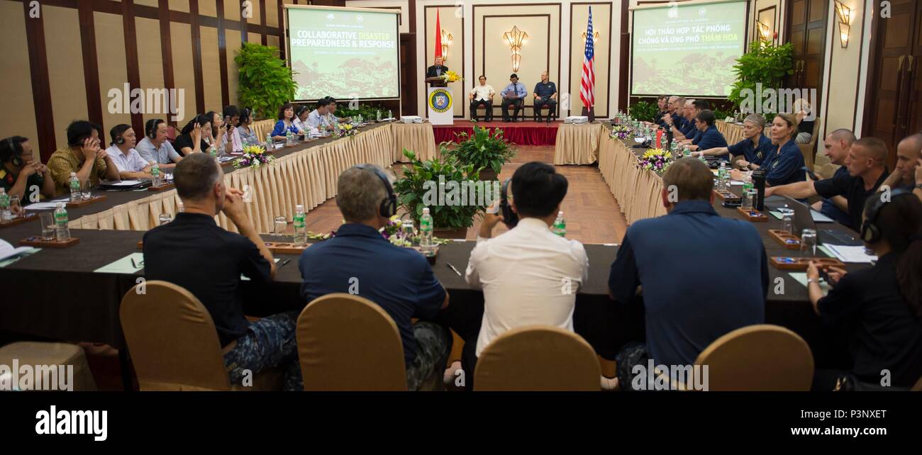 160719-N-QW941-002 DA NANG, Vietnam (July 19, 2016) Pacific Partnership personnel assigned to USNS Mercy (T-AH 19) sit with Vietnamese government officials and local authorities during a Pacific Partnership 2016 collaborative disaster preparedness and response seminar. During the seminar, participants introduced themselves, shared ideas, real world experiences and possible solutions if a disaster were to strike. Mercy is joined in Da Nang by JS Shimokita (LST-4002) and Vietnam People's Navy ship Khánh Hóa for Pacific Partnership. Partner nations will work side-by-side with local organizations  Stock Photo