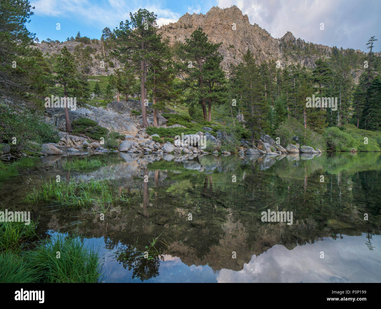 Maggies Peaks from Eagle Lake, Eldorado National Forest, California Stock Photo