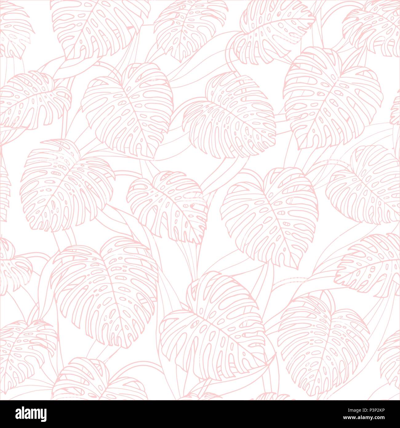 Vector tropical repeat pattern with monstera leaves outline on the ...
