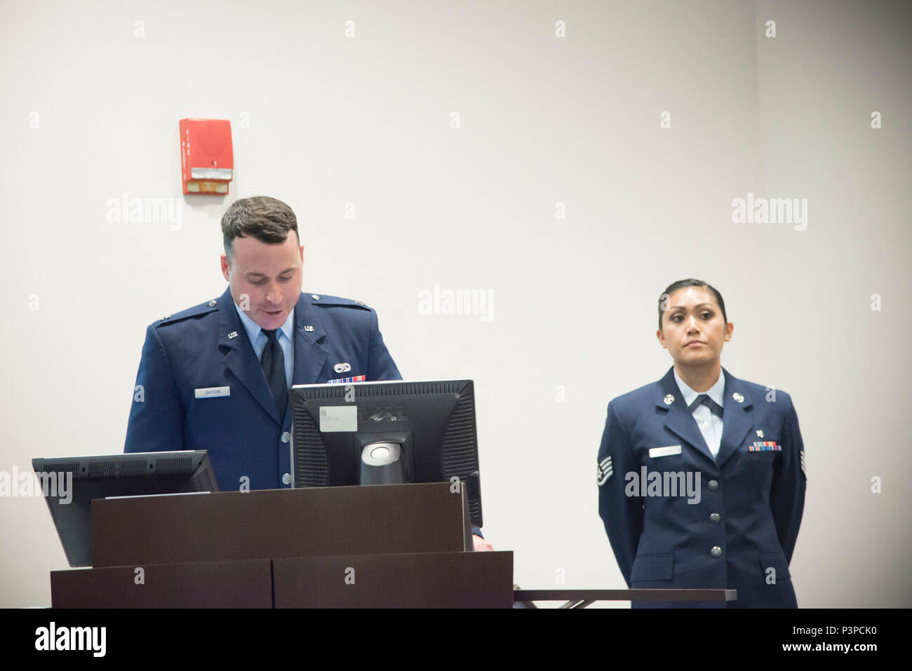 Capt. Brandon Dutton, 403rd Wing executive officer narrates during the ...