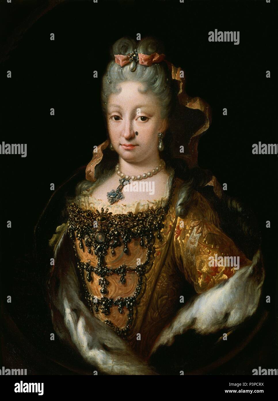 'Elisabeth Farnese, Queen of Spain', 1718-1722, Oil on canvas, 82 cm x 62 cm, P07604. Author: Miguel Jacinto Meléndez (1679-1734). Location: MUSEO DEL PRADO-PINTURA, MADRID, SPAIN. Stock Photo