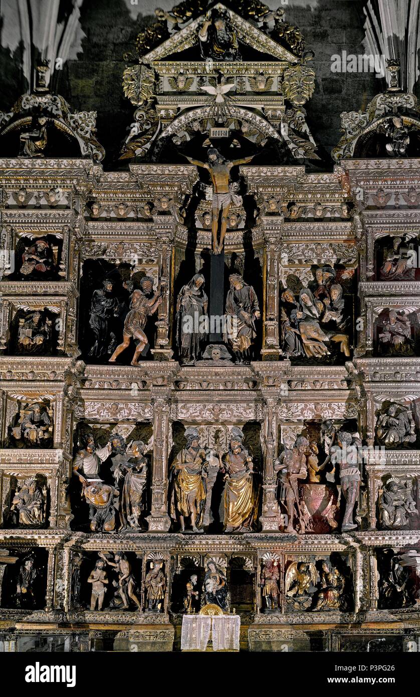 RETABLO MAYOR. Author: Felipe Bigarny (c. 1475-1543). Location: CATEDRAL-CAPILLA REAL-INTERIOR, GRANADA, SPAIN. Stock Photo