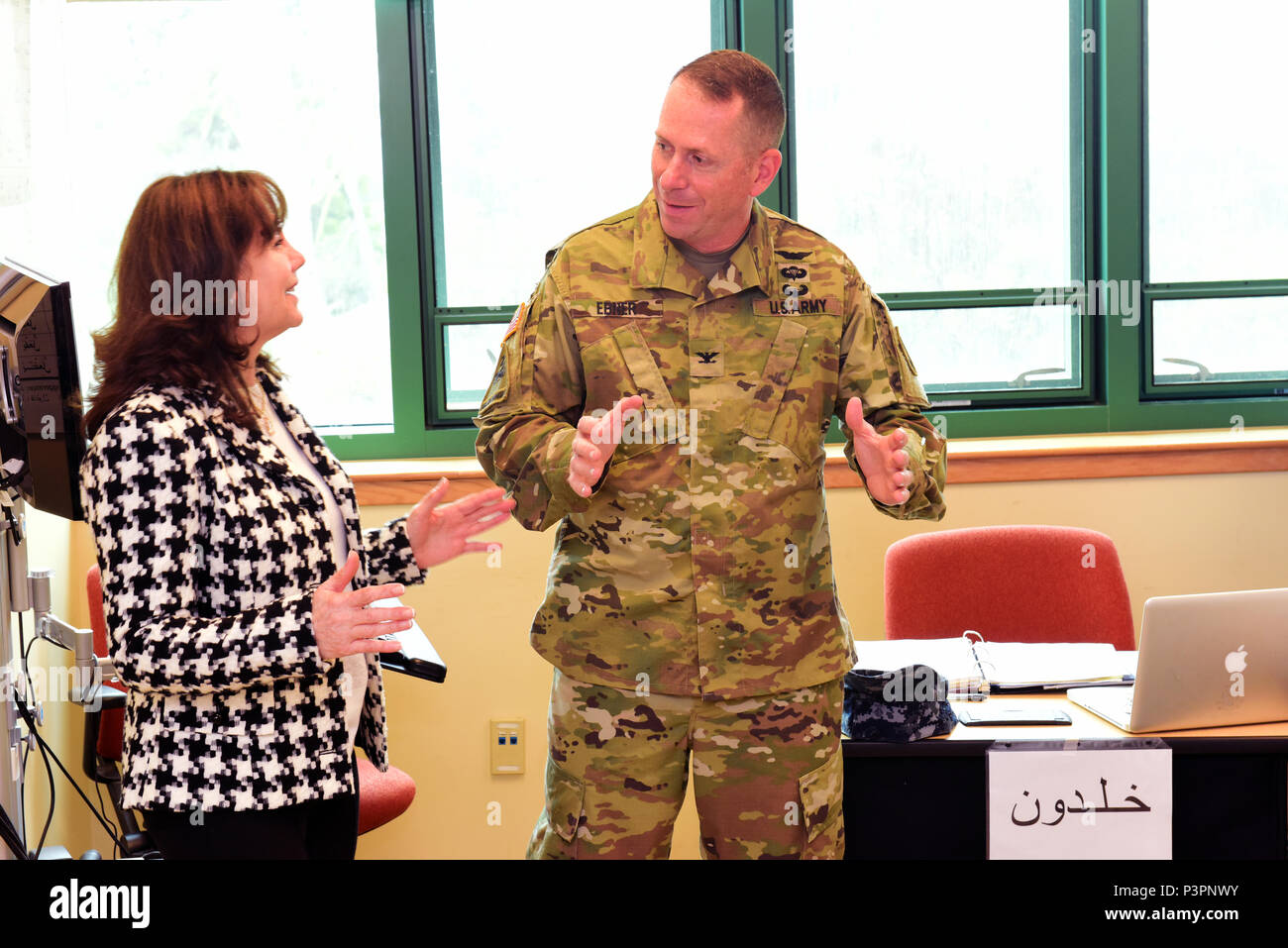 Col. Greg Ebner, Head Of The Department Of Foreign Languages At The U.s.  Military Academy At West Point, Speaks With His Former Instructor Yousra  Elmachtoub In Arabic Class July 6. Ebner Attended