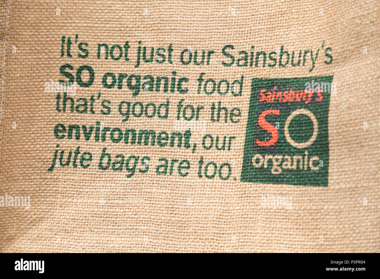 So Organic juts shopping bag from Sainsbury supermarket, England, UK