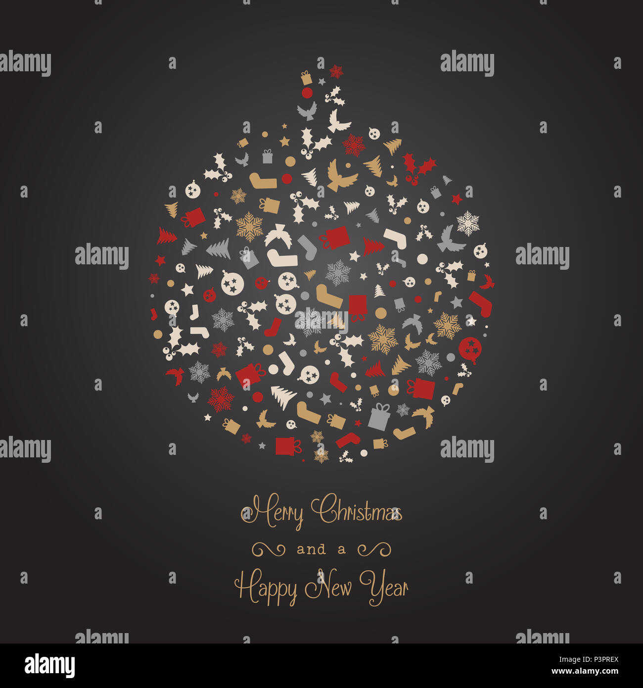 Decorative Christmas background with icons in bauble shape Stock Photo