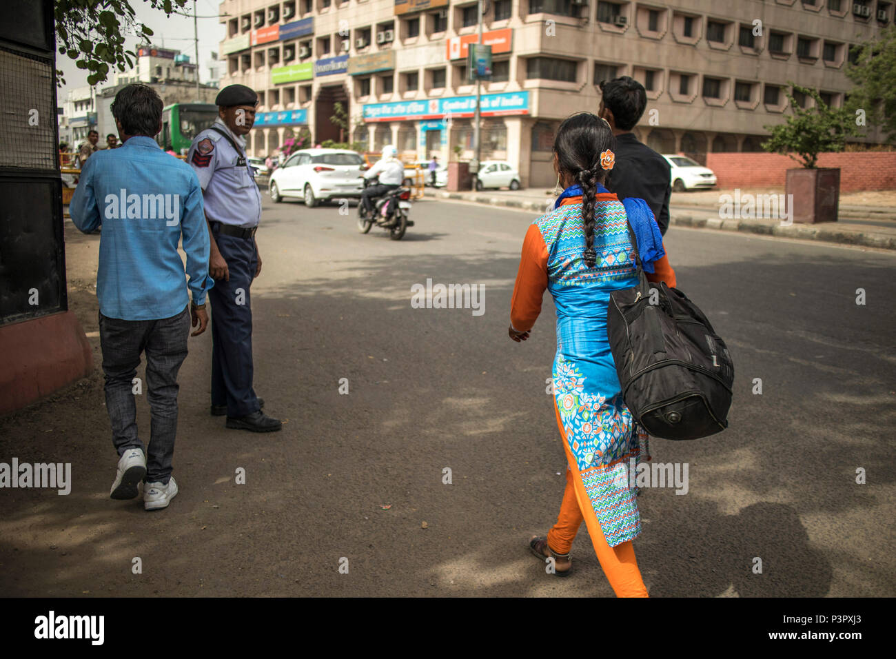 Indian woman in a traditional cloth, police officer, street, India Stock Photo