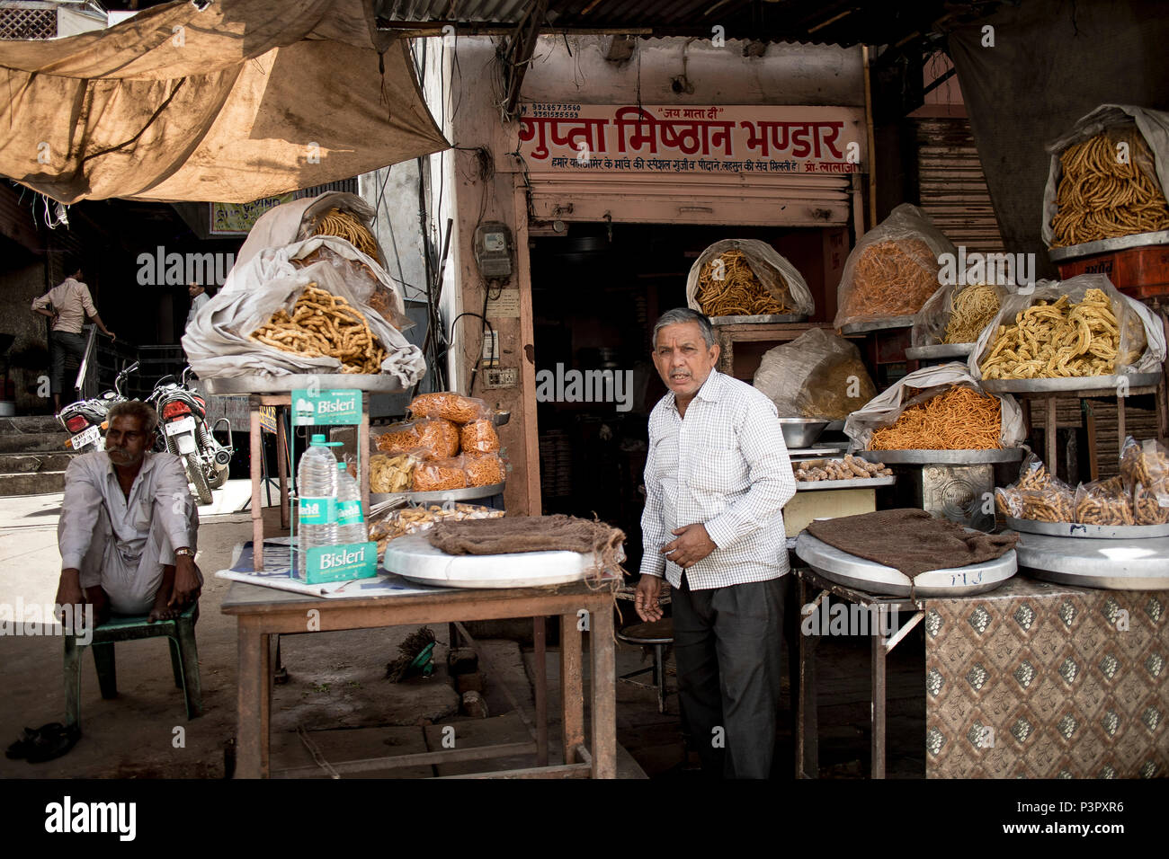 A shop owner, local Indian store, India Stock Photo
