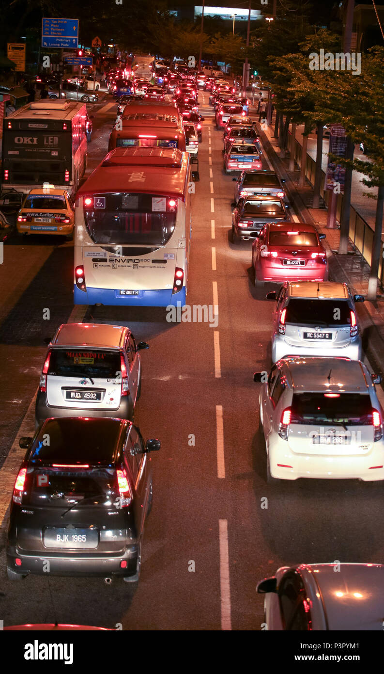 Traffic congestion at chinatown, Kuala Lumpur Malaysia at night. Stock Photo