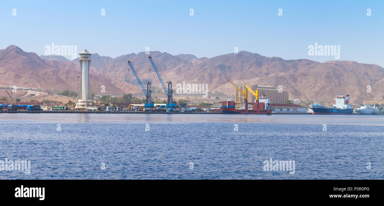 Panorama of Aqaba port, Gulf of Aqaba, Hashemite Kingdom of Jordan Stock Photo
