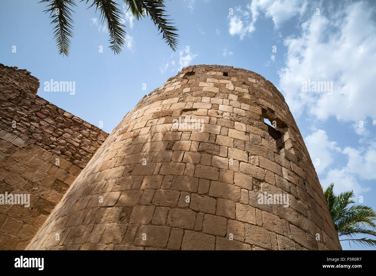 Tower of old Aqaba Fortress, Mamluk Castle or Aqaba Fort located in Aqaba city, Jordan Stock Photo
