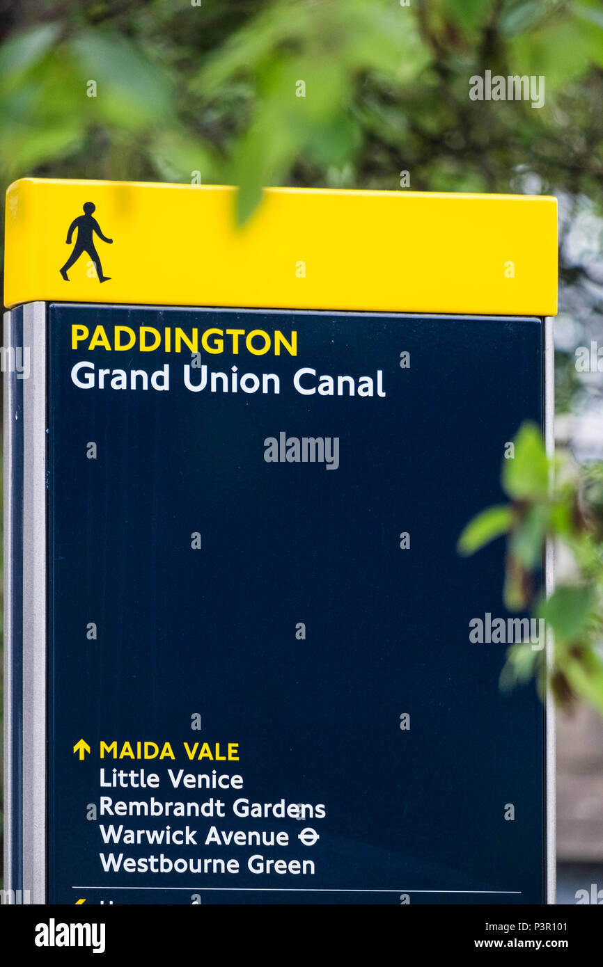 Information sign beside the Grand Union Canal at Paddington, London, England, U.K. Stock Photo