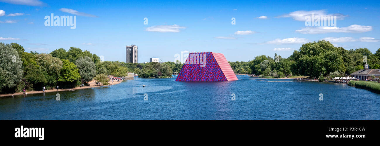 The Mastaba sculpture by Christo and Jeanne Claude in the Serpentine lake Hyde Park London UK Stock Photo