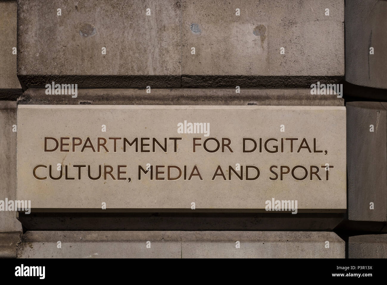 Department for Digital, Culture, Media & Sport sign outside 100 Parliament Street, London, England, U.K. Stock Photo