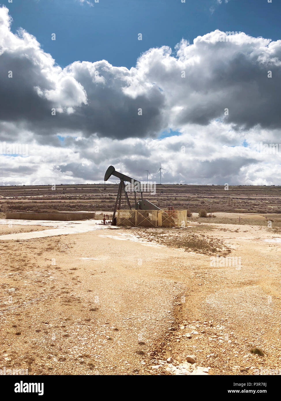 Oil pumping equipment. Ayoluengo petroleum field. Burgos, Spain. Energy production Stock Photo