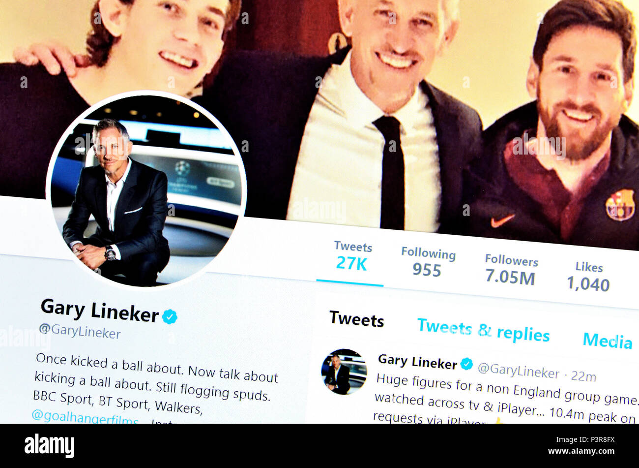 Gary Lineker Twitter page (2018) Stock Photo