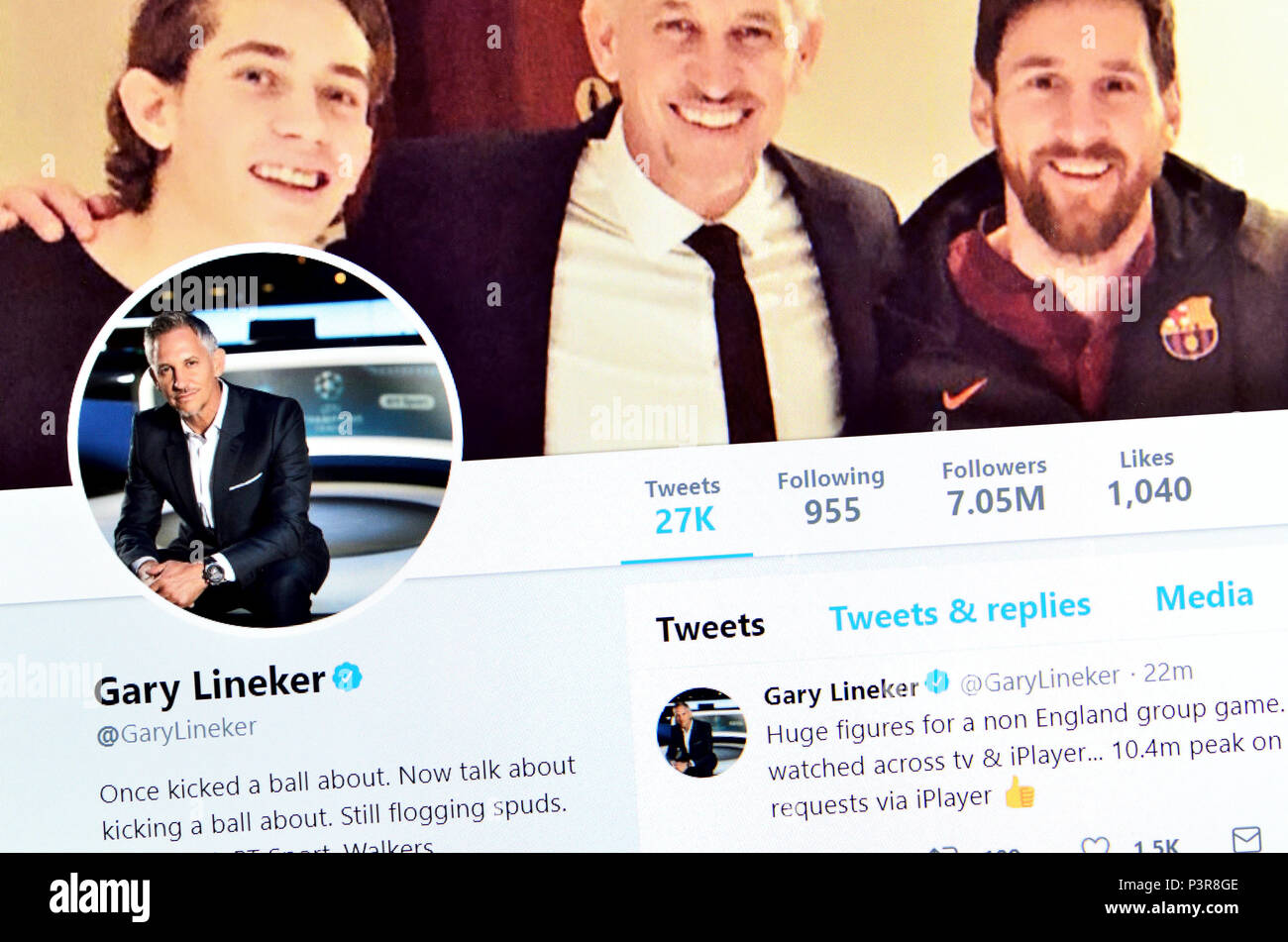 Gary Lineker Twitter page (2018) Stock Photo