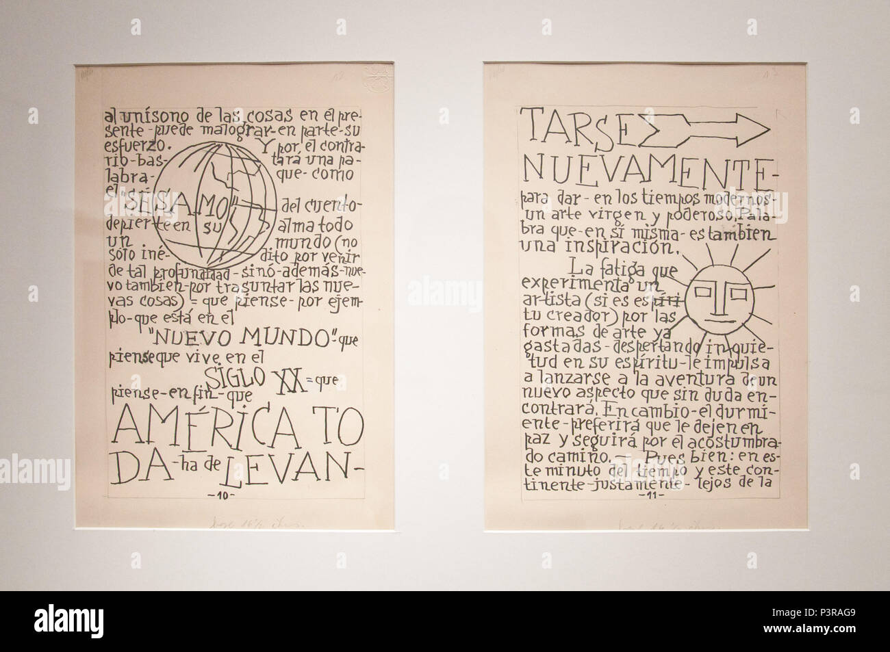 MONTEVIDÉU, URUGUAI - 21.08.2015: MUSEUS DE MONTEVIDÉU -  Manuscritos do livro 'Regla abstracta', de Joaquín Torres García. Obra exposta no Museu Torres García. (Foto: Daniela Maria / Fotoarena) Stock Photo